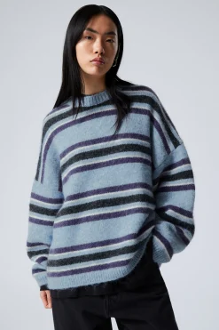 Weekday LOOSE GRAPHIC KNITTED SWEATER blue multi stripe Outlet