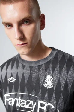 Weekday LOOSE GRAPHIC LONG SLEEVE T-SHIRT dark grey fantazy fc Best