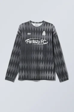 Weekday LOOSE GRAPHIC LONG SLEEVE T-SHIRT dark grey fantazy fc Best