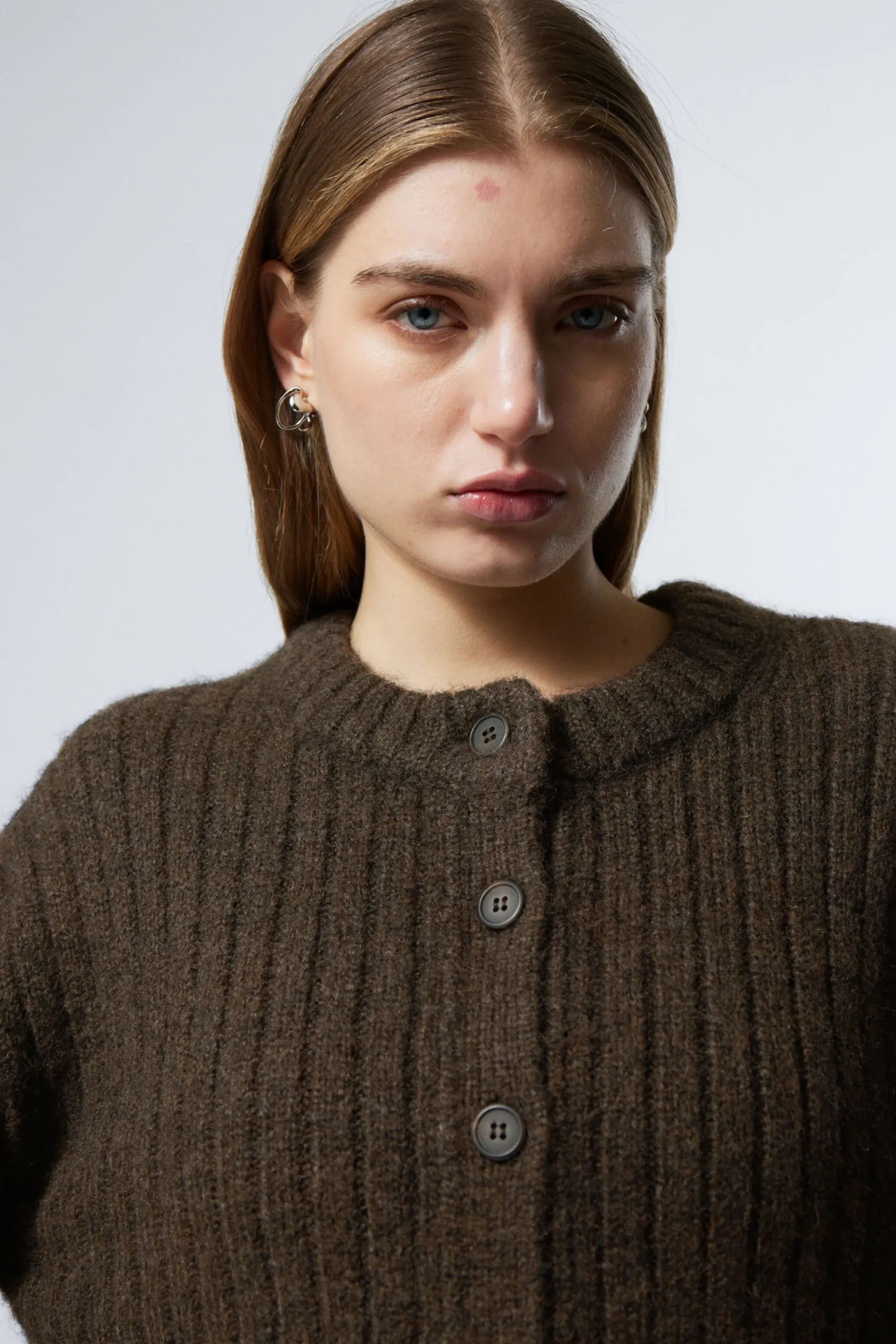Weekday LOOSE KNITTED CARDIGAN dark brown melange Cheap