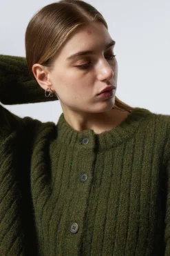 Weekday LOOSE KNITTED CARDIGAN dark khaki green Sale