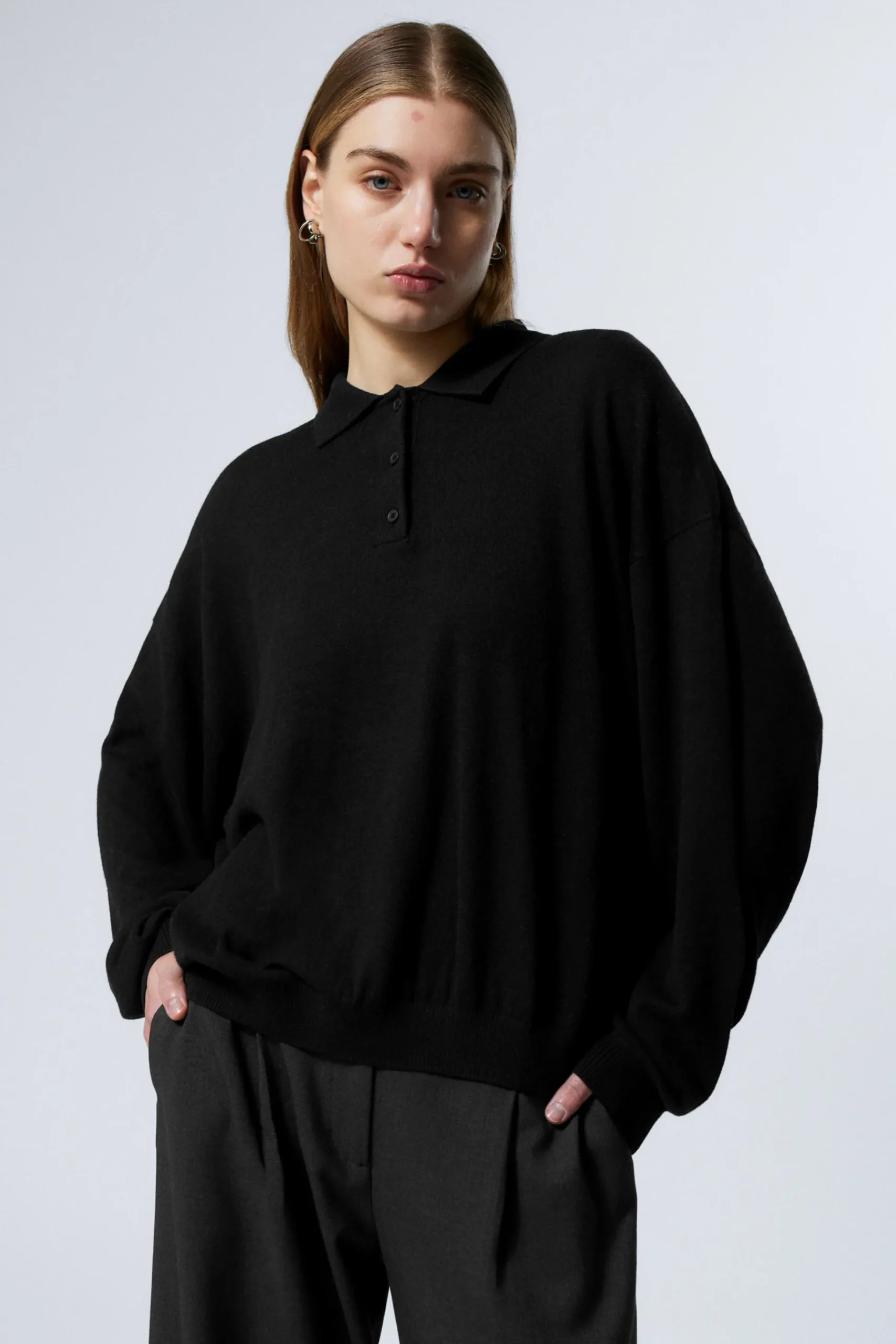 Weekday LOOSE KNITTED PIQUE SWEATER black Fashion