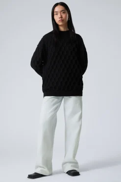 Weekday LOOSE KNITTED STRUCTURE SWEATER black Fashion