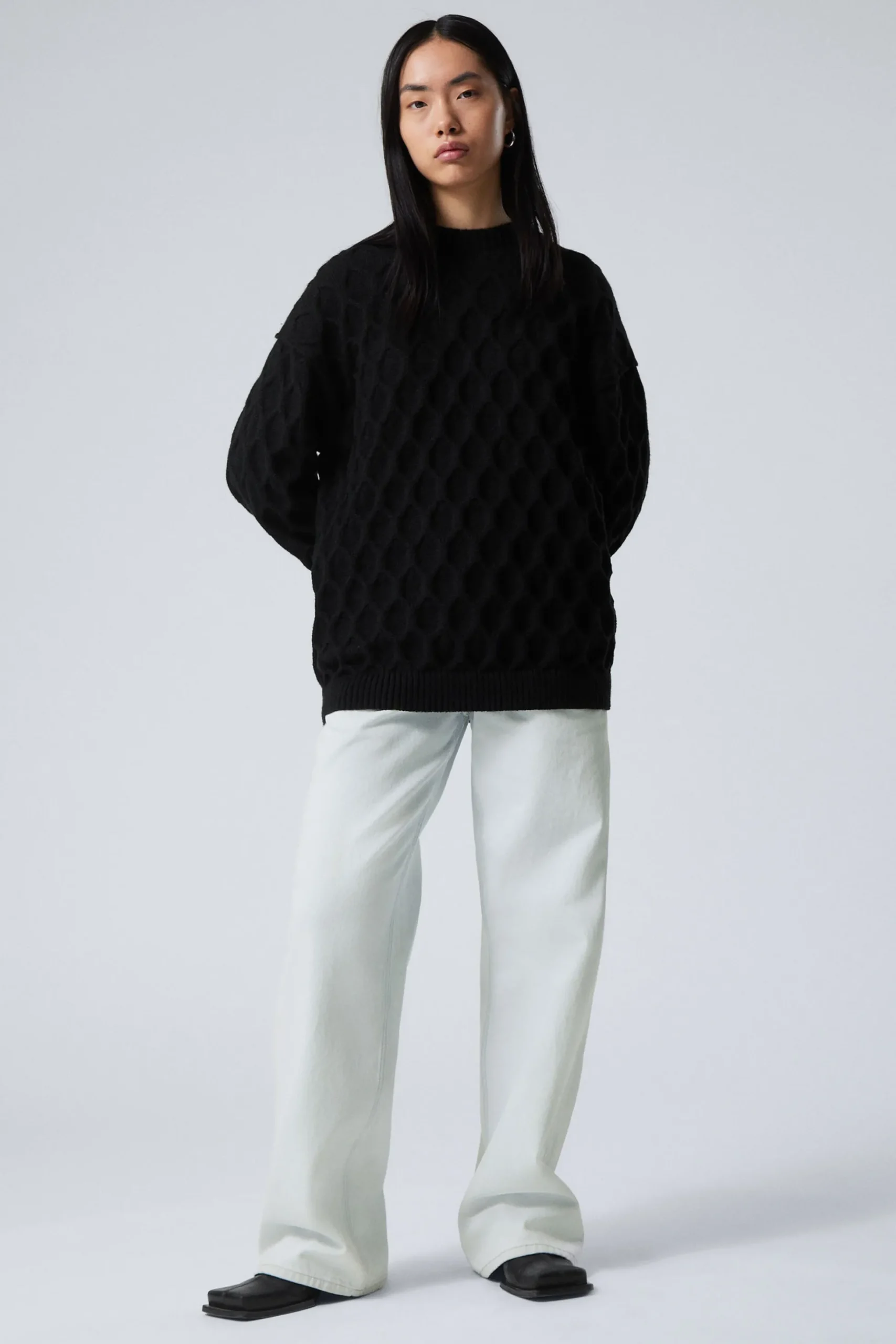 Weekday LOOSE KNITTED STRUCTURE SWEATER black Fashion