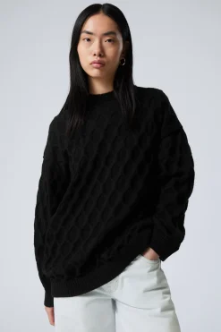 Weekday LOOSE KNITTED STRUCTURE SWEATER black Fashion