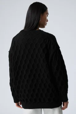 Weekday LOOSE KNITTED STRUCTURE SWEATER black Fashion