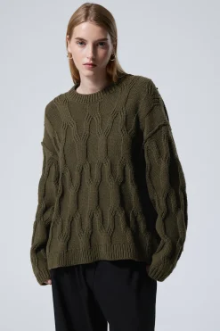Weekday LOOSE KNITTED STRUCTURED SWEATER dark khaki green Online