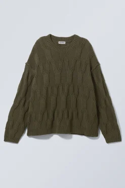 Weekday LOOSE KNITTED STRUCTURED SWEATER dark khaki green Online
