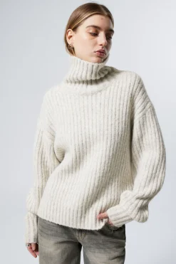 Weekday LOOSE KNITTED TURTLENECK SWEATER light grey melange Hot