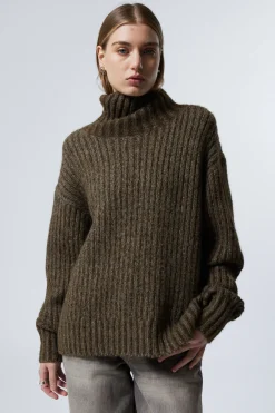 Weekday LOOSE KNITTED TURTLENECK SWEATER dark mole melange Flash Sale