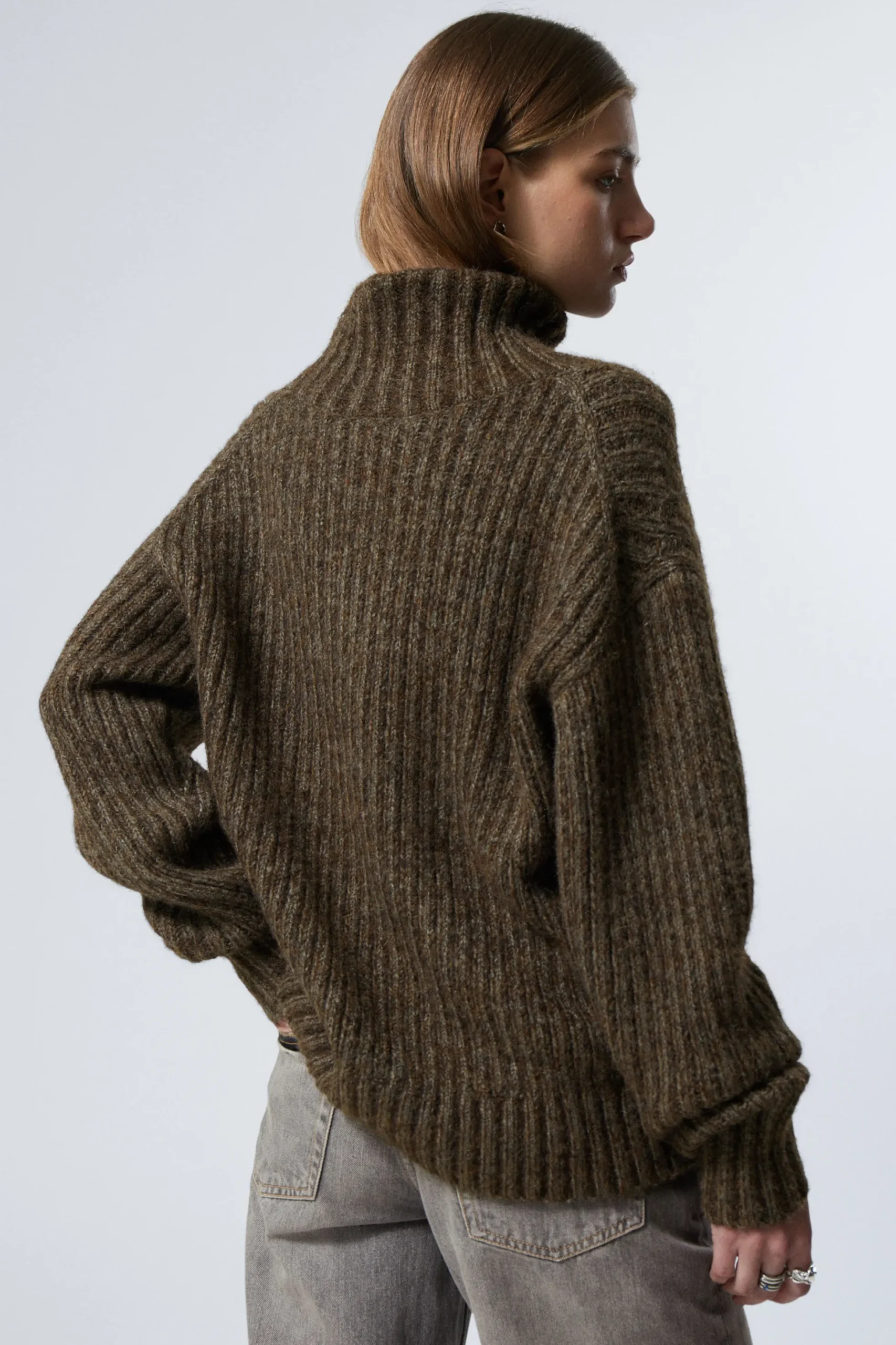 Weekday LOOSE KNITTED TURTLENECK SWEATER dark mole melange Flash Sale