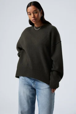 Weekday LOOSE KNITTED WOOL SWEATER dark green melange Hot