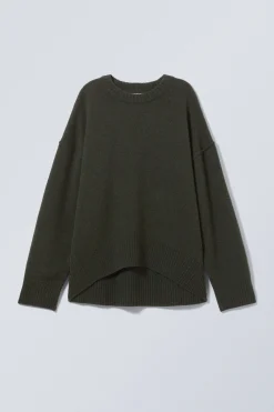 Weekday LOOSE KNITTED WOOL SWEATER dark green melange Hot