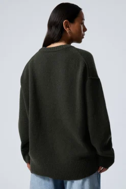 Weekday LOOSE KNITTED WOOL SWEATER dark green melange Hot