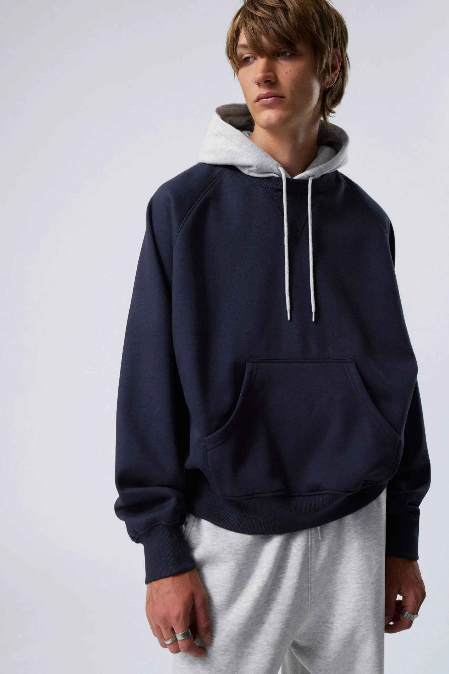 Weekday LOOSE RAGLAN HOODIE dark blue/grey Best Sale
