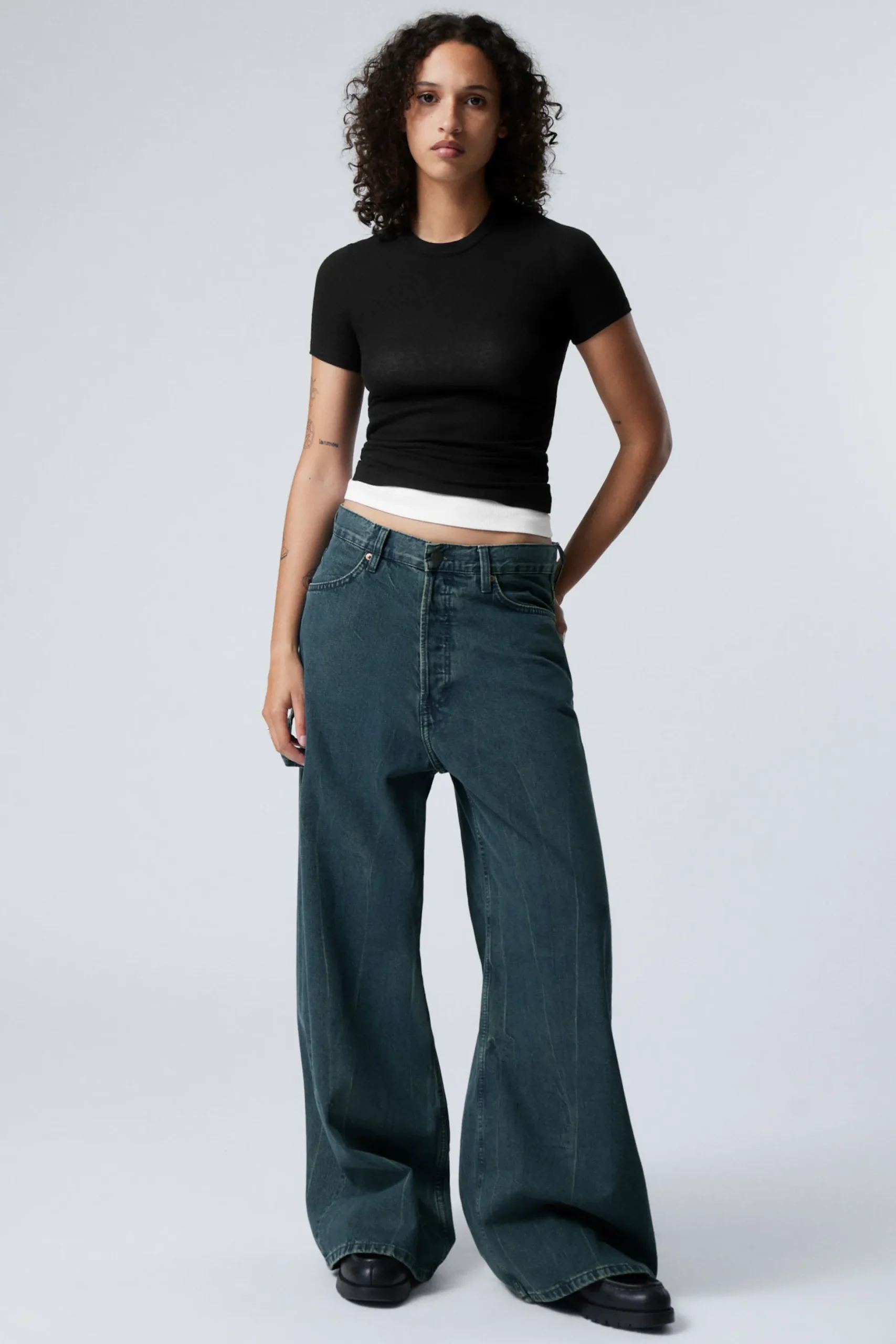 Weekday LOOSE REGULAR WAIST WIDE CARPENTER JEANS petrol blue Best Sale