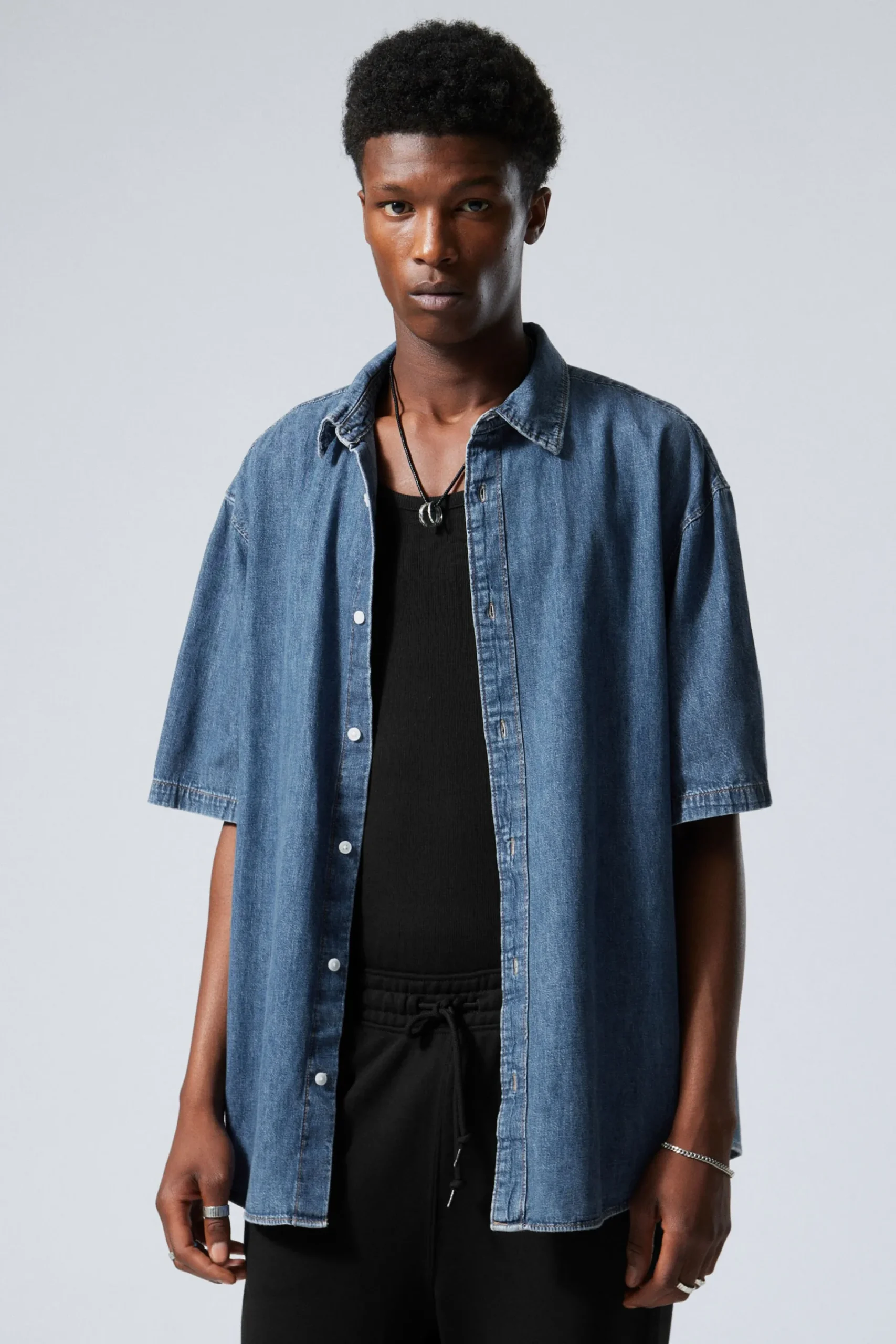 Weekday LOOSE SHORT SLEEVE DENIM SHIRT blue Cheap