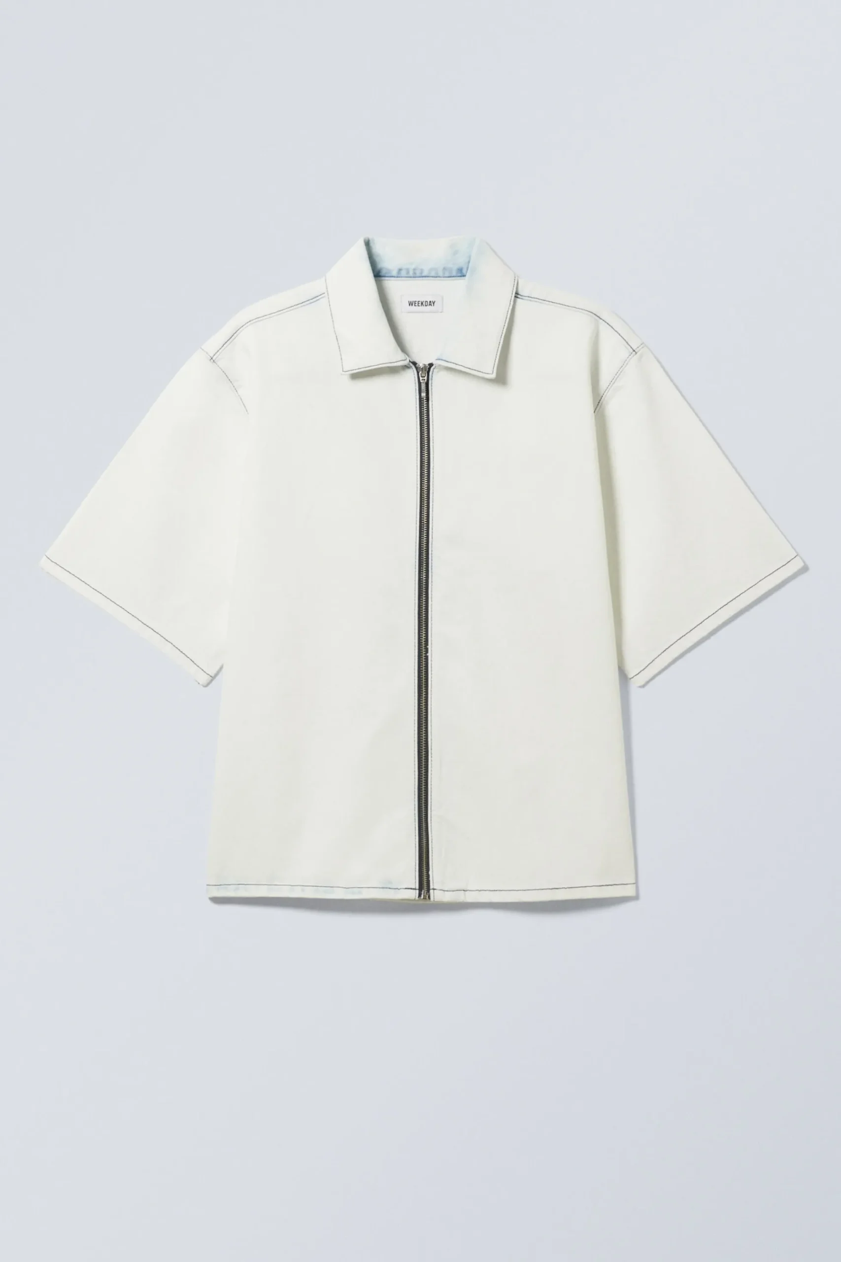 Weekday LOOSE SHORT SLEEVE DENIM ZIP SHIRT blotch blue New