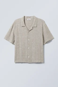 Weekday LOOSE SHORT SLEEVE LINEN BLEND SHIRT dusty mole Best