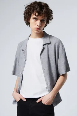 Weekday LOOSE SHORT SLEEVE LINEN BLEND SHIRT dusty blue Cheap