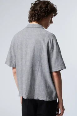 Weekday LOOSE SHORT SLEEVE LINEN BLEND SHIRT dusty blue Cheap