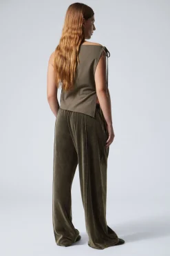 Weekday LOOSE WASHED VELVET TRACK TROUSERS washed black Flash Sale