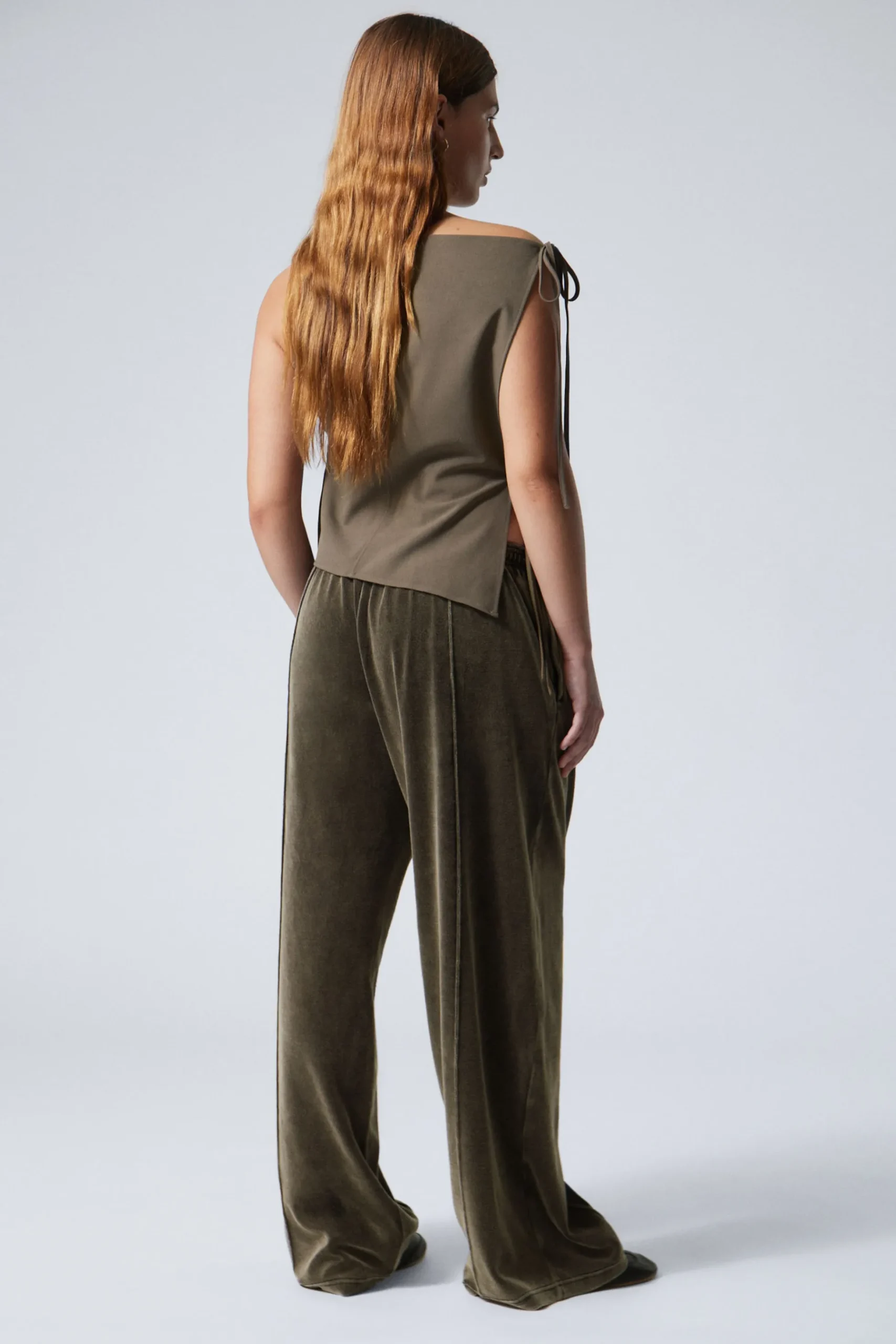 Weekday LOOSE WASHED VELVET TRACK TROUSERS washed black Flash Sale