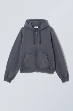 Weekday LOOSE ZIP HOODIE washed dark blue Clearance