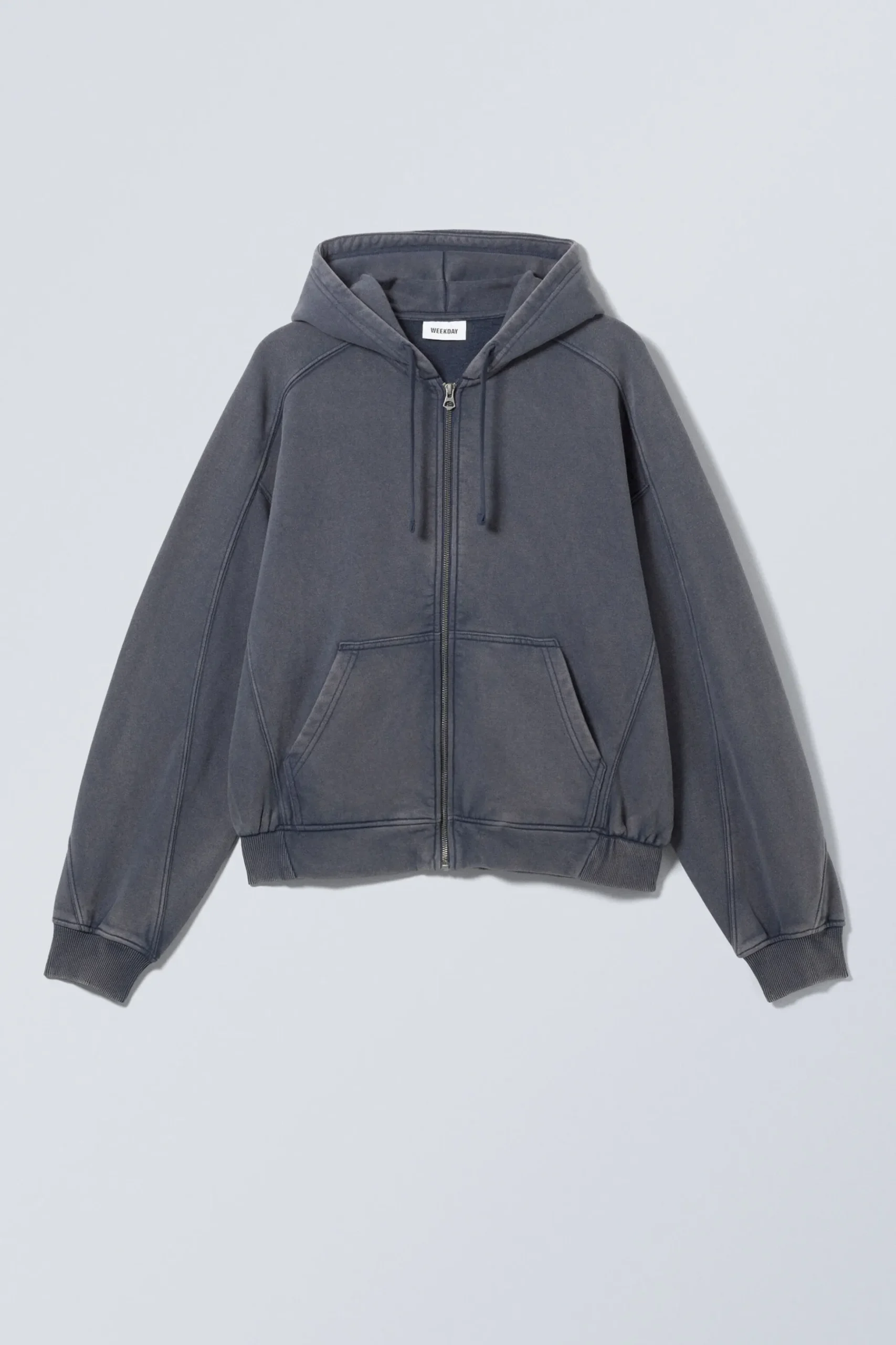Weekday LOOSE ZIP HOODIE washed dark blue Clearance