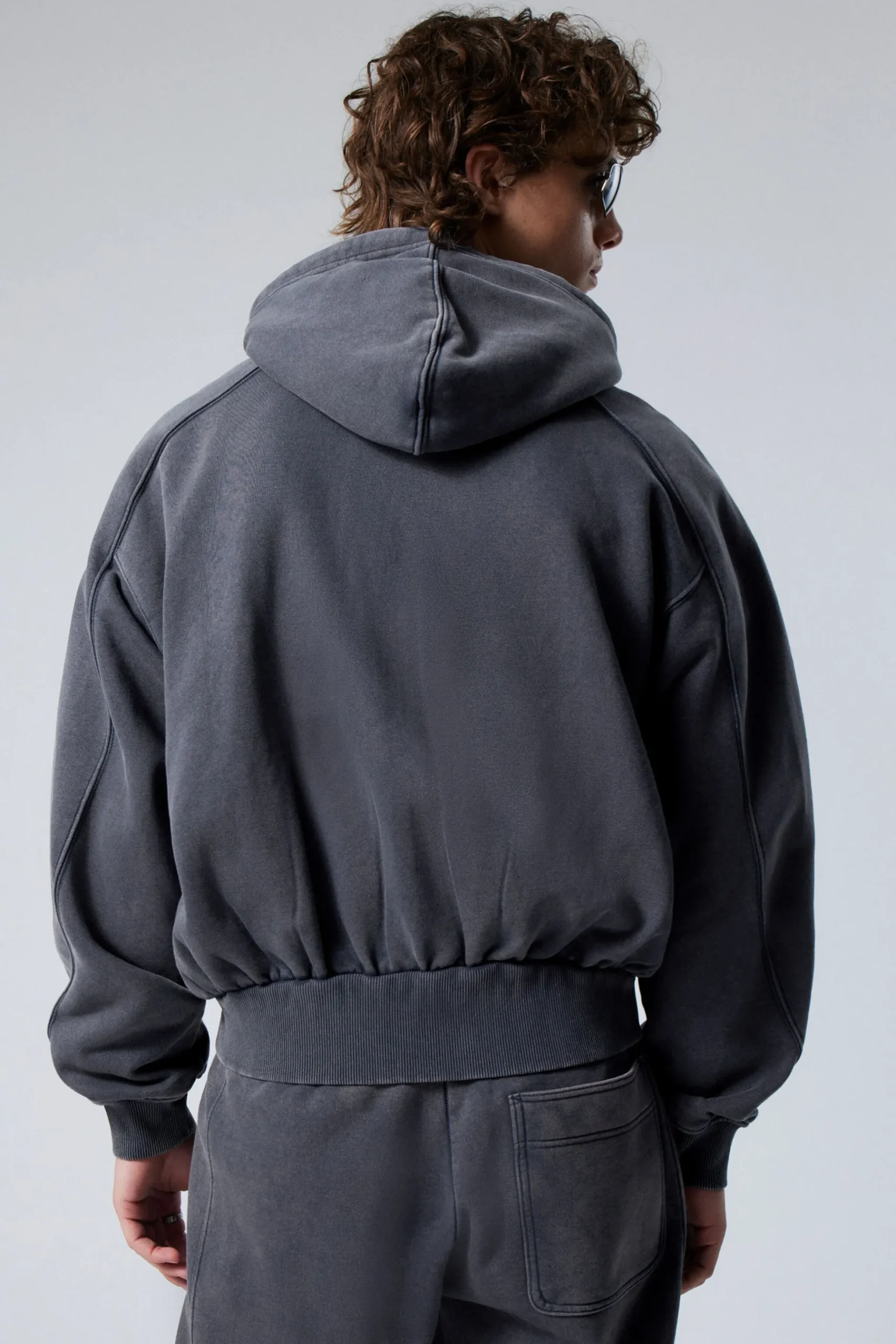 Weekday LOOSE ZIP HOODIE washed dark blue Clearance