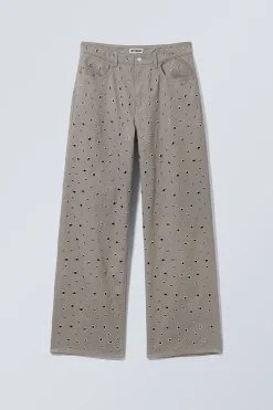 Weekday LOW WAIST LOOSE WIDE LEG EYELET TWILL TROUSERS dusty mole Cheap