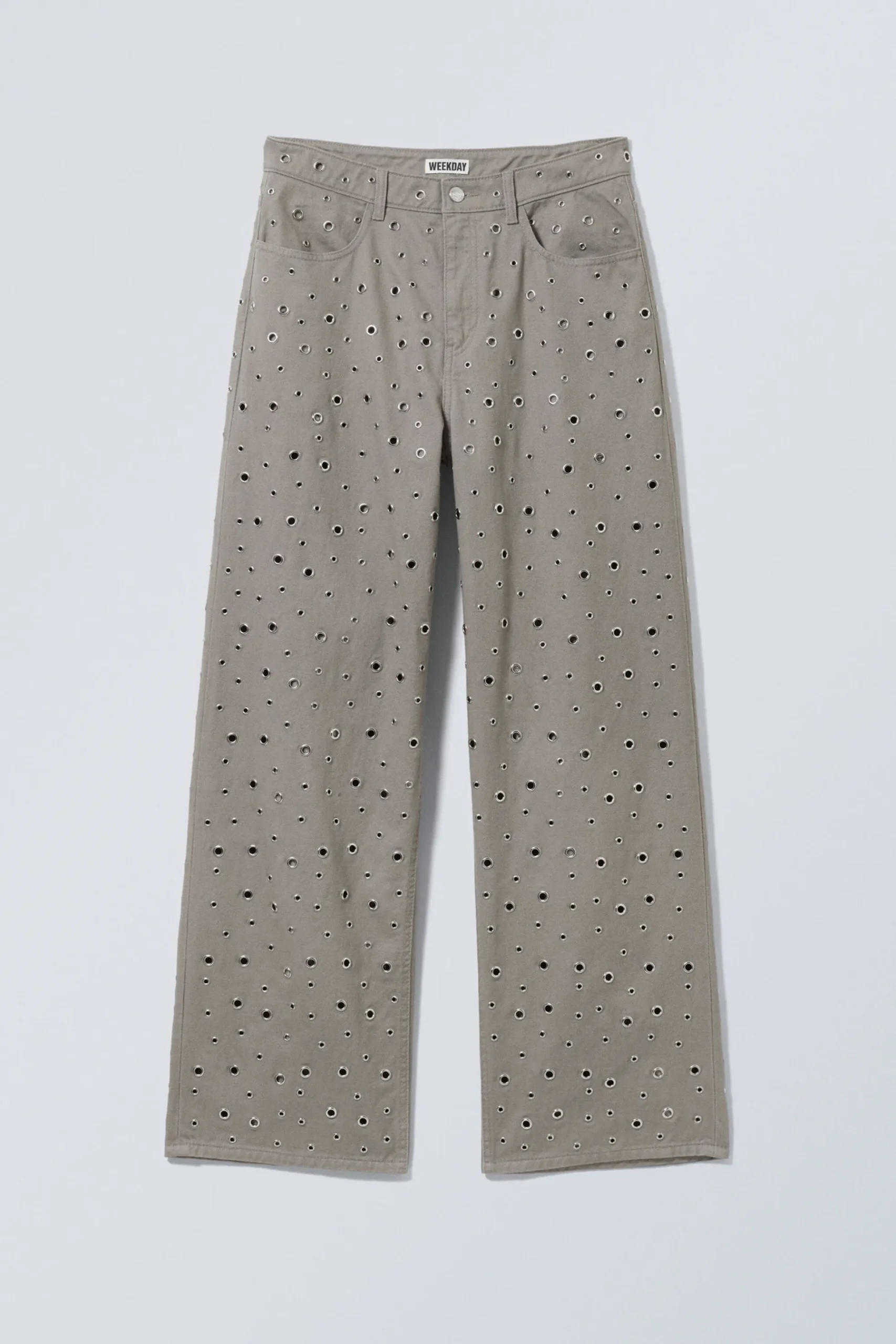 Weekday LOW WAIST LOOSE WIDE LEG EYELET TWILL TROUSERS dusty mole Cheap