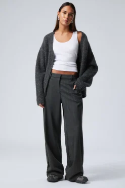Weekday LOW-WAISTED LOOSE FIT SUIT TROUSERS striped dark grey Cheap