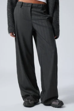 Weekday LOW-WAISTED LOOSE FIT SUIT TROUSERS striped dark grey Cheap