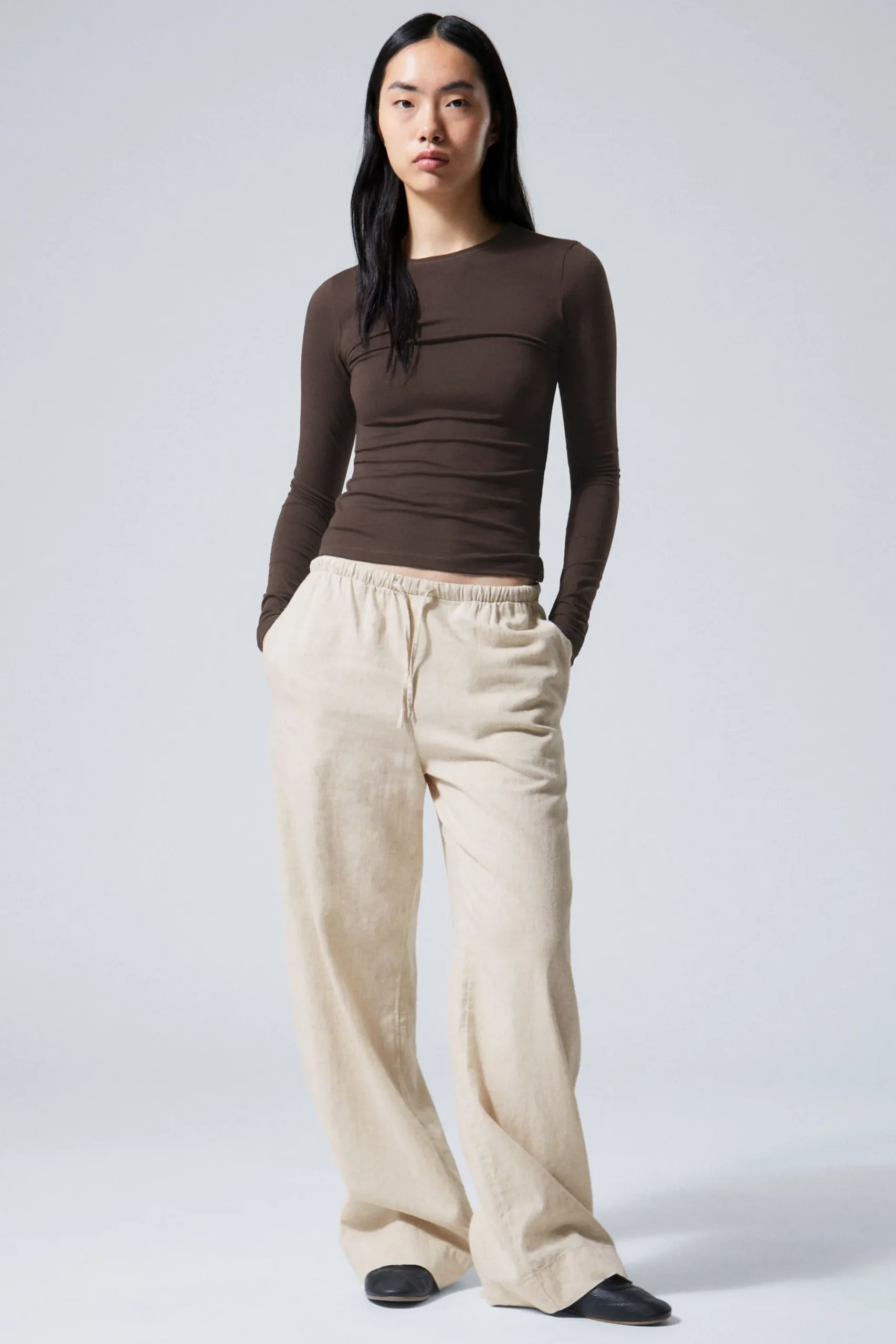 Weekday MIA LINEN MIX TROUSERS ecru New