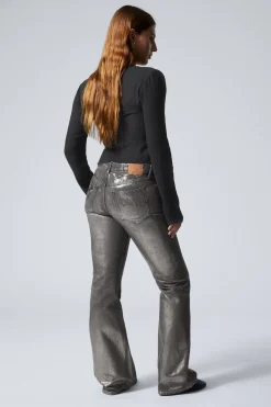 Weekday NOVA FOIL LOW SLIM BOOTCUT JEANS metal grey Shop