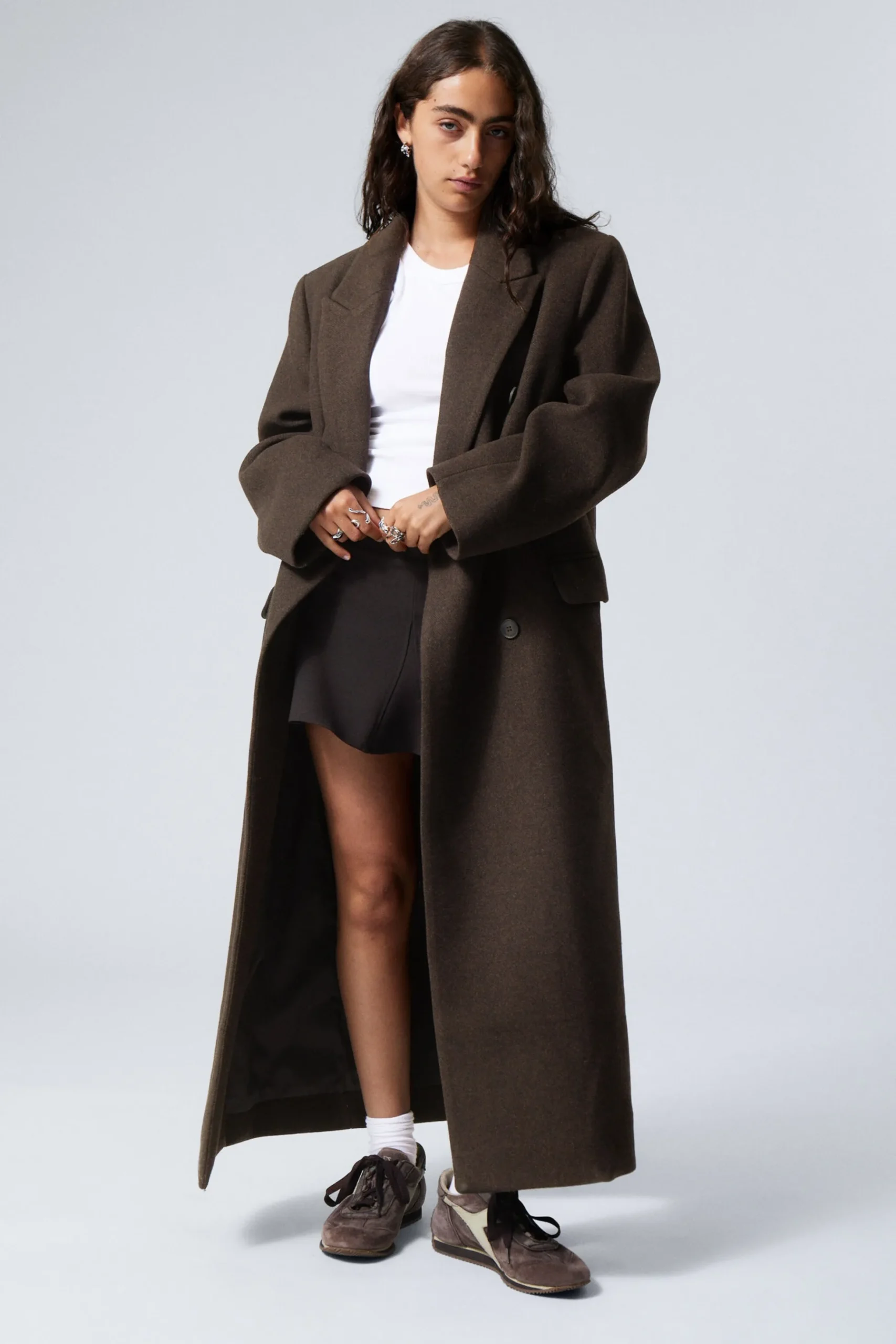 Weekday OVERSIZED DOUBLE-BREASTED WOOL-BLEND COAT dark brown Discount