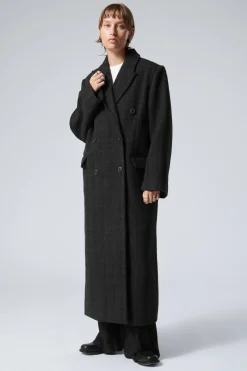 Weekday OVERSIZED DOUBLE-BREASTED WOOL-BLEND COAT black check Store