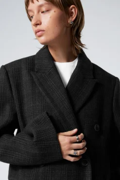 Weekday OVERSIZED DOUBLE-BREASTED WOOL-BLEND COAT black check Store