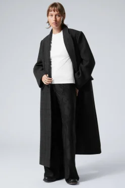 Weekday OVERSIZED DOUBLE-BREASTED WOOL-BLEND COAT black check Store