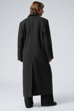 Weekday OVERSIZED DOUBLE-BREASTED WOOL-BLEND COAT black check Store