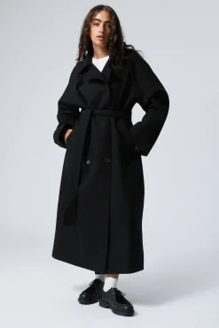 Weekday OVERSIZED DOUBLE-BREASTED WOOL-BLEND COAT black melange Cheap