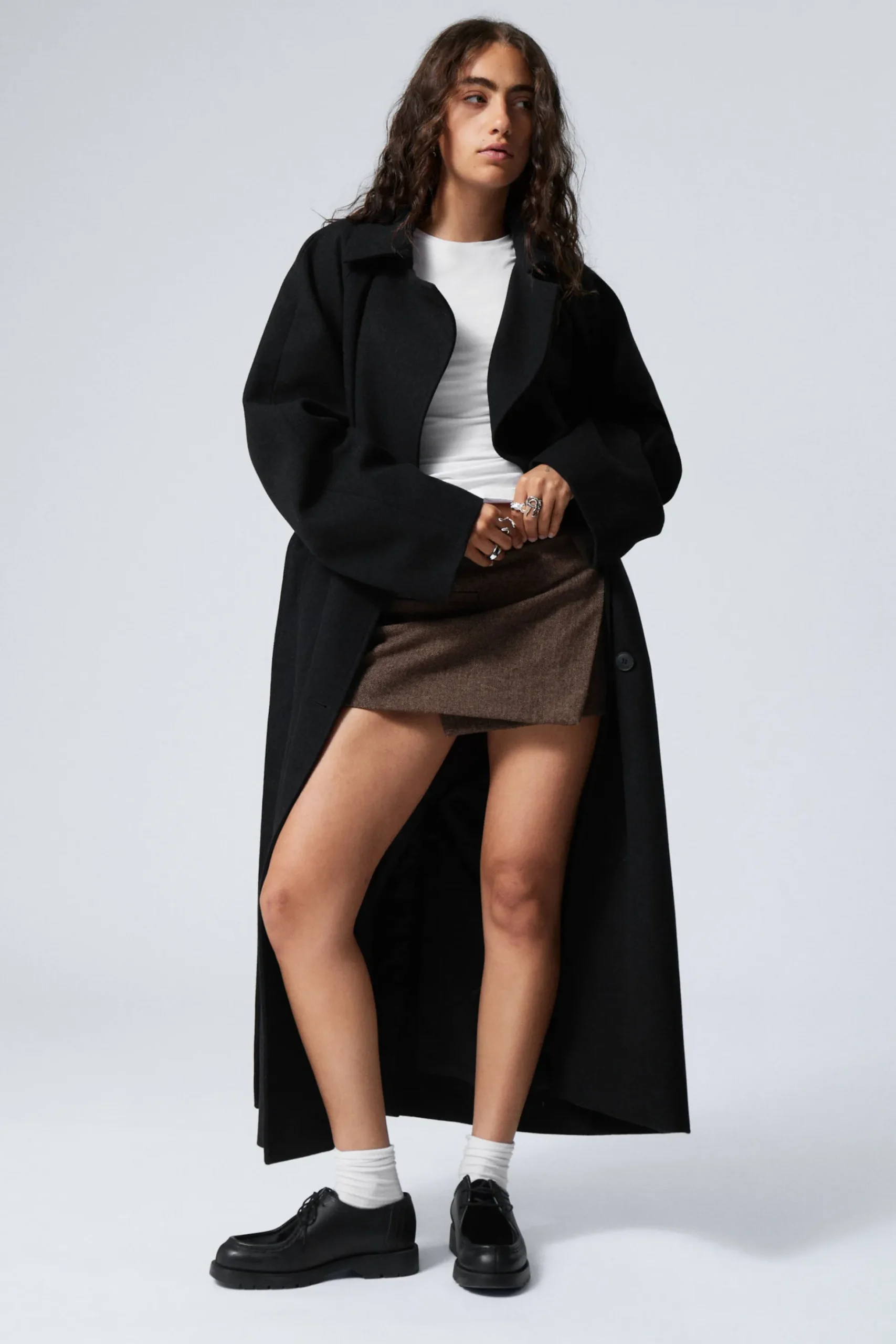Weekday OVERSIZED DOUBLE-BREASTED WOOL-BLEND COAT black melange Cheap