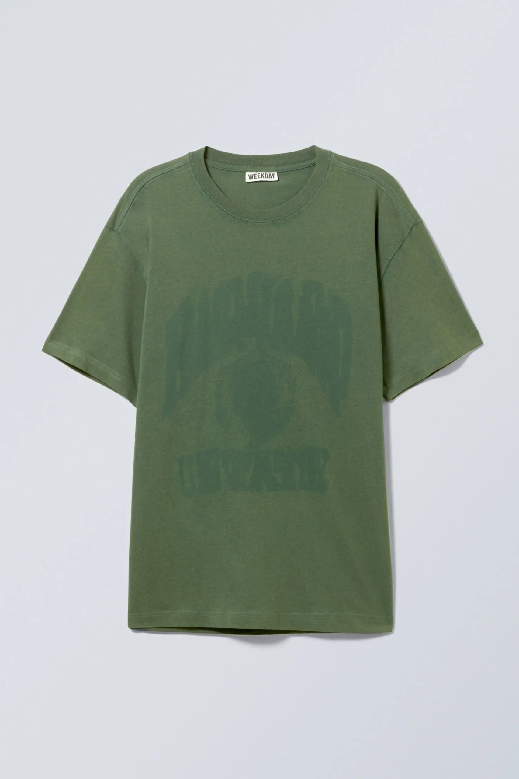 Weekday OVERSIZED GRAPHIC PRINTED T-SHIRT washed dark green Fashion