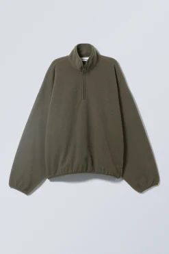 Weekday OVERSIZED HALF-ZIP FLEECE SWEATSHIRT dark khaki green Outlet