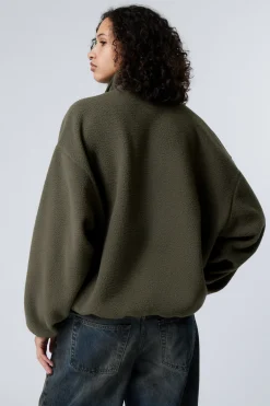 Weekday OVERSIZED HALF-ZIP FLEECE SWEATSHIRT dark khaki green Outlet