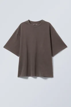 Weekday OVERSIZED HEAVYWEIGHT T-SHIRT washed dark brown Clearance