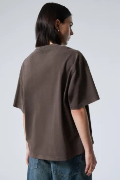 Weekday OVERSIZED HEAVYWEIGHT T-SHIRT washed dark brown Clearance