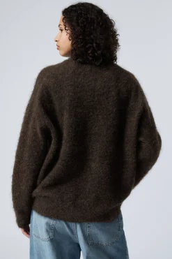 Weekday OVERSIZED KNITTED MOHAIR BLEND SWEATER dark brown melange Hot