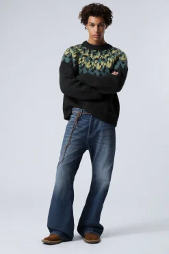 Weekday OVERSIZED KNITTED WOOL-BLEND RAGLAN SWEATER black petrol/yellow pattern Best Sale
